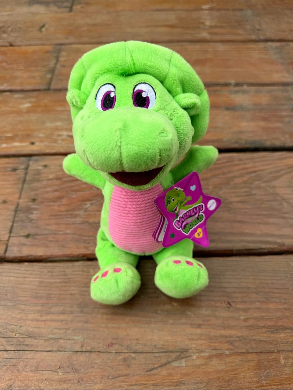 Fisher-Price Barney's World Green/Pink Dinosaur Plush, Washable Small HVF40